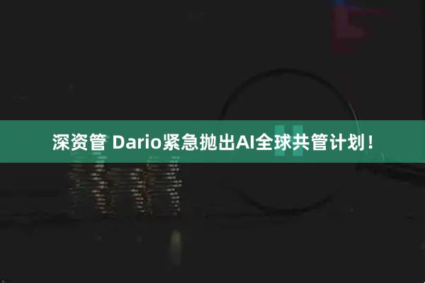 深资管 Dario紧急抛出AI全球共管计划！