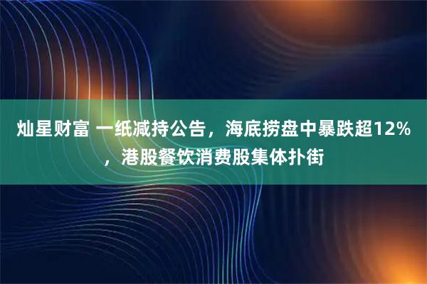 灿星财富 一纸减持公告，海底捞盘中暴跌超12%，港股餐饮消费股集体扑街