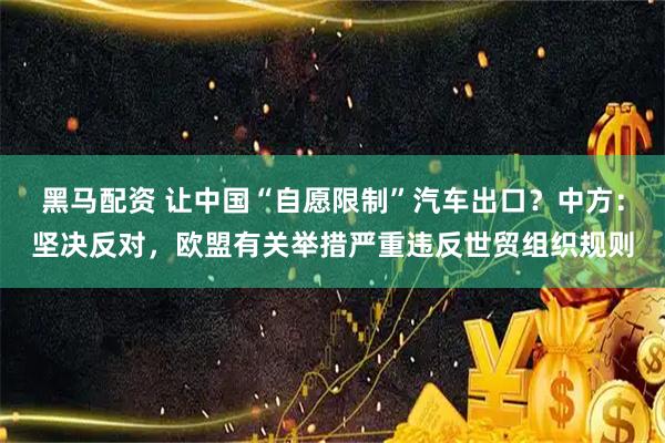 黑马配资 让中国“自愿限制”汽车出口？中方：坚决反对，欧盟有关举措严重违反世贸组织规则